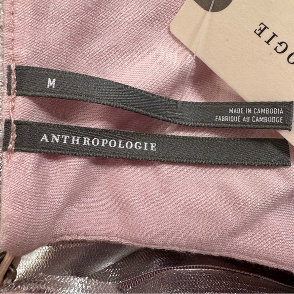 NWT ANTHROPOLOGIE Metallic Pleated Top w/ Ruffle Cap Sleeves PINK-SILVER /MEDIUM - Picture 12 of 16